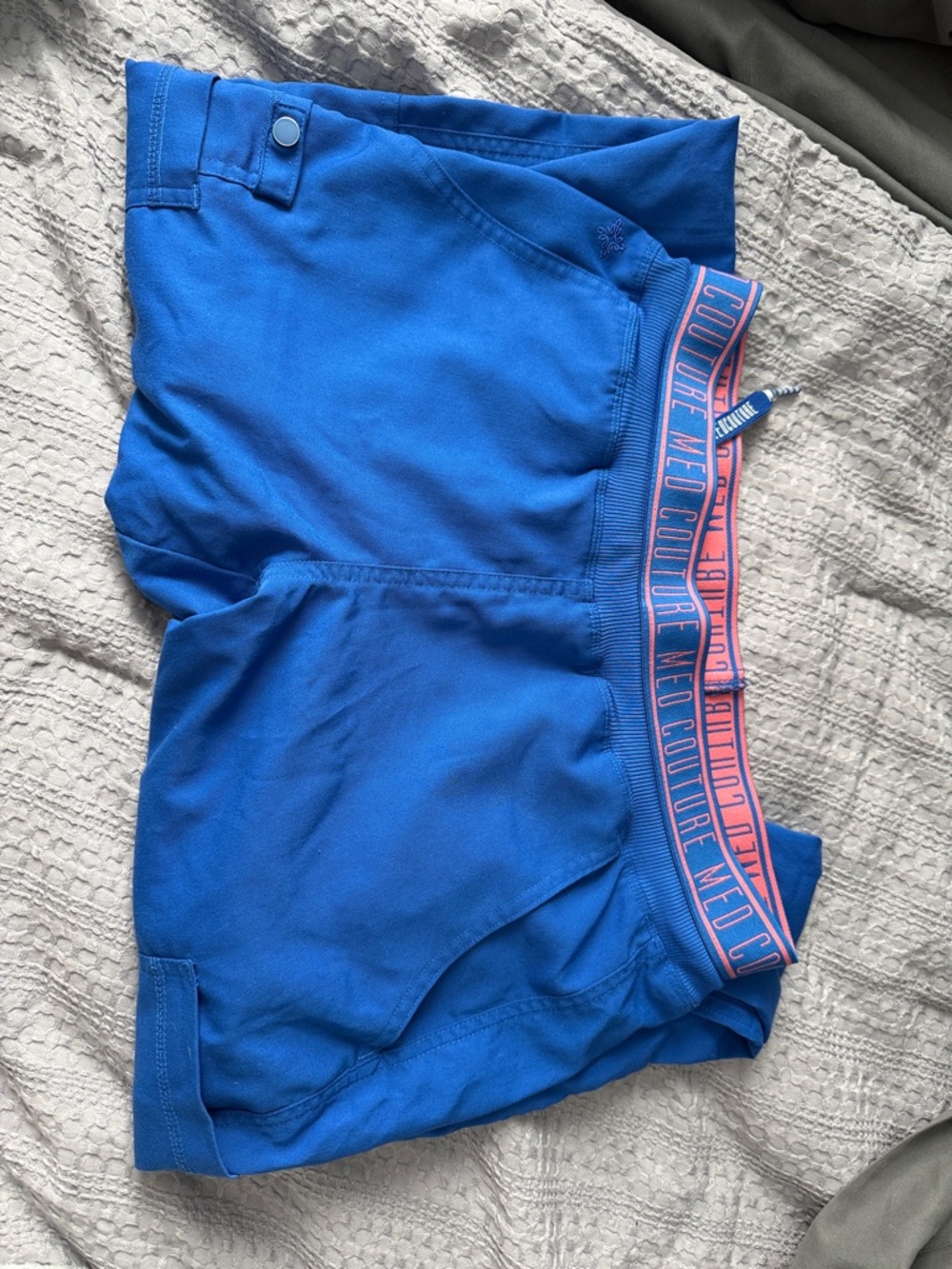 MEDCOUTURE SCRUBS  Bright Blue Athletic Shorts with Branded Waistband